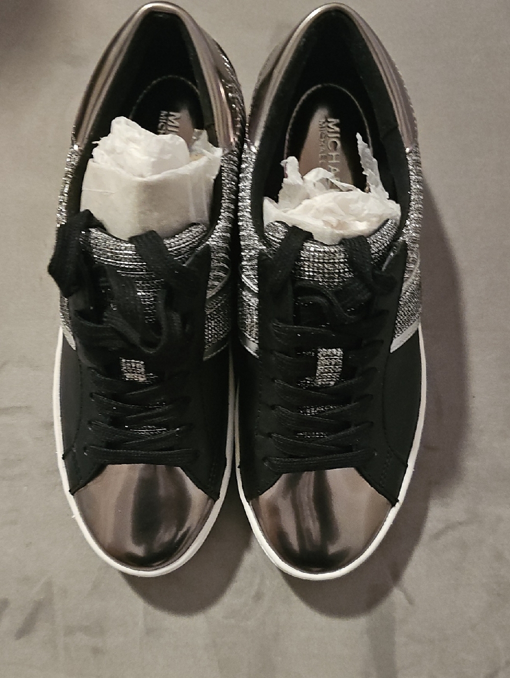 MICHAEL Michael Kors Black & Silver Metallic Toe Lace-Up Sneakers
